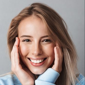 Young girl in blue sweatshirt