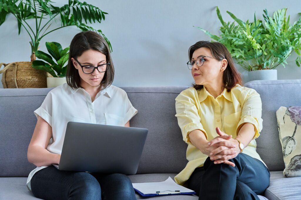 Middle-aged woman in an individual therapy session in psychologist office