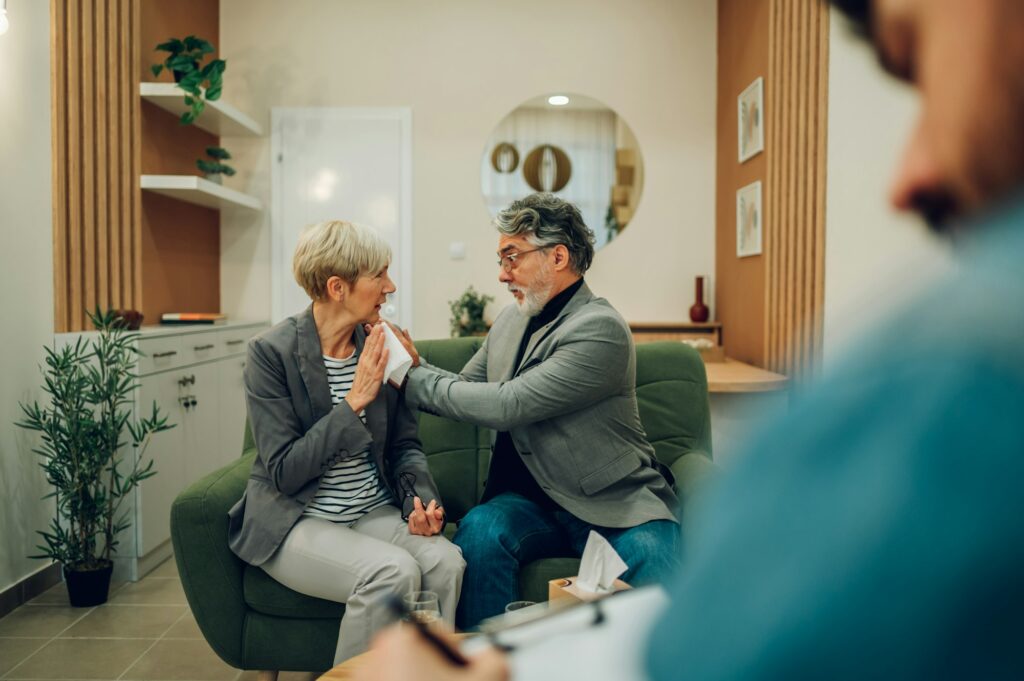 Senior couple on a therapy session in a psychologist office