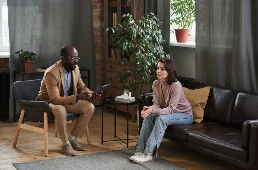 Woman at individual therapy with psychologist